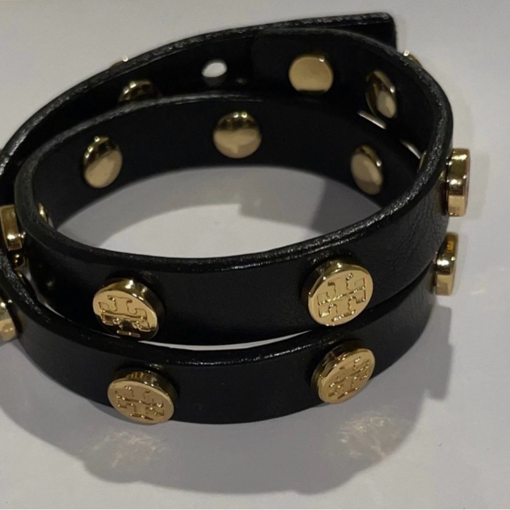 Tory Burch Black Leather Wrap Bracelet